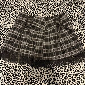 Black and White Plaid Skirt with Lace and Bows